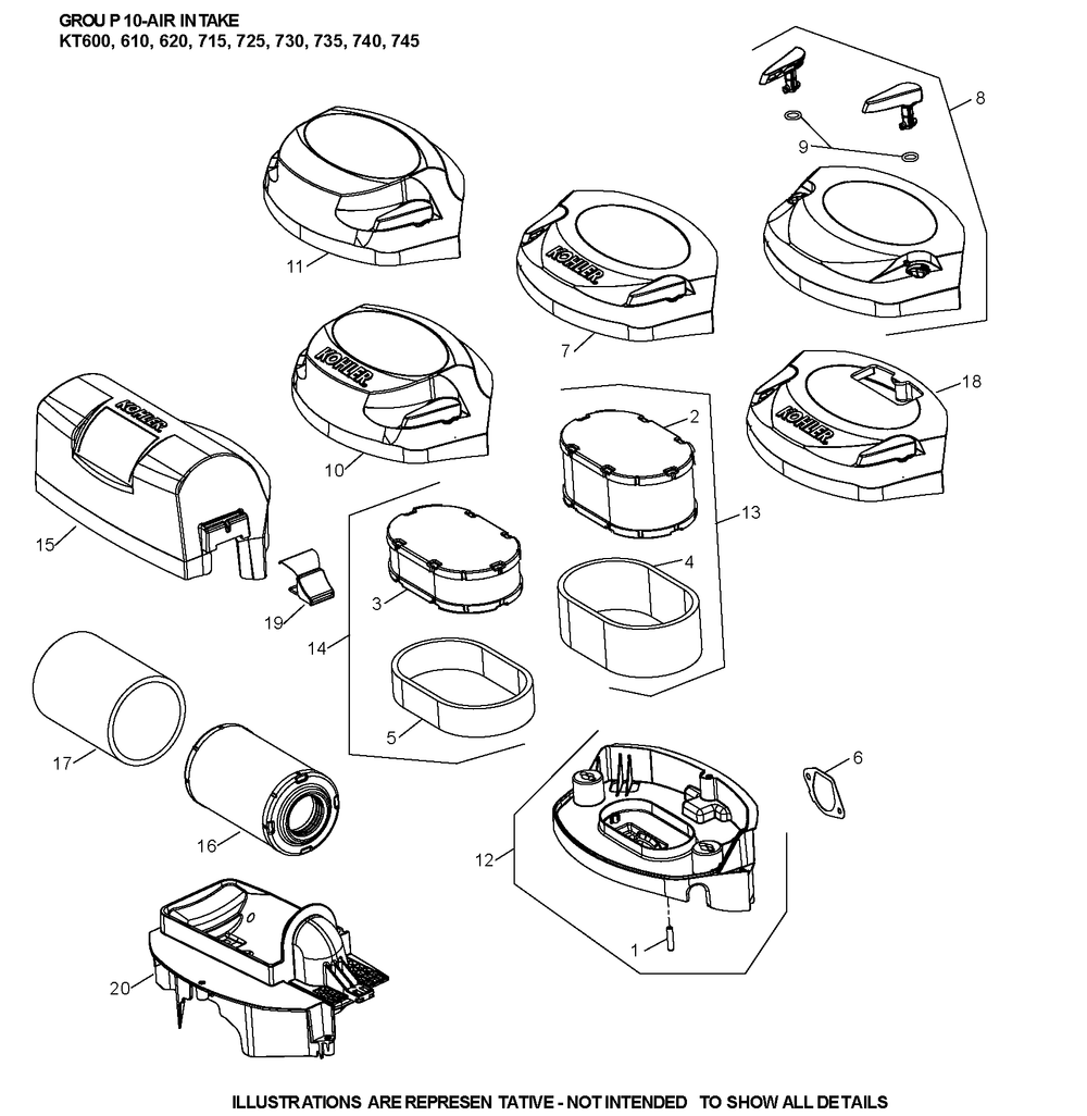 Kt740-3095 Air Intake Diagram and Parts List for KT740-3095  Cub Cadet Lawn Tractor